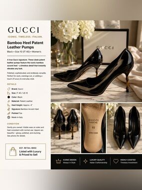 Gucci Bamboo Heel Patent Leather Pumps Black Size 10 IT 40